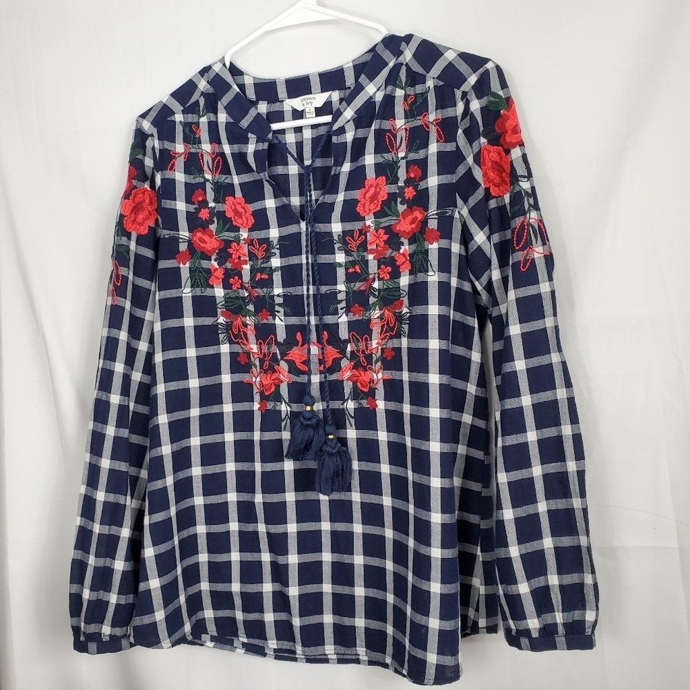 Crown & Ivy Small Oversized Shirt Blouse Top Boho